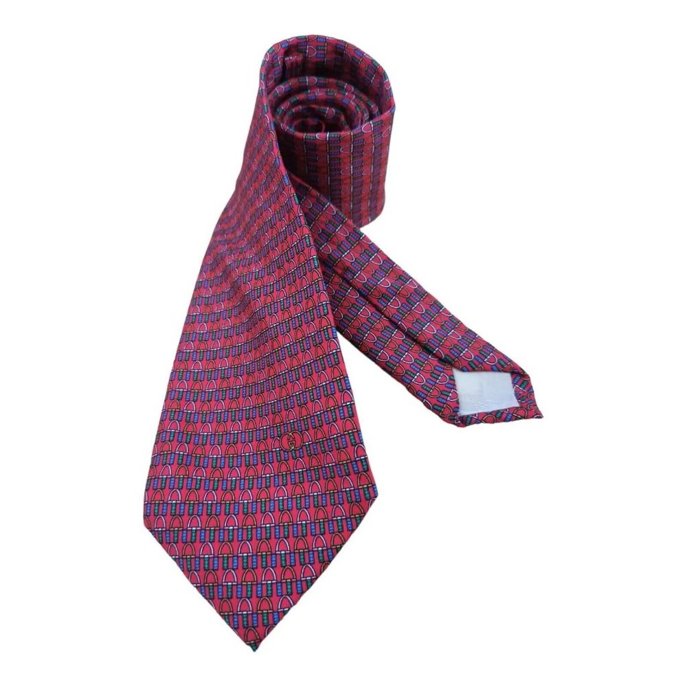GUCCI Red Equestrian Logo Silk Tie ITALY 57"/ 3.4" EC - Picture 3 of 12